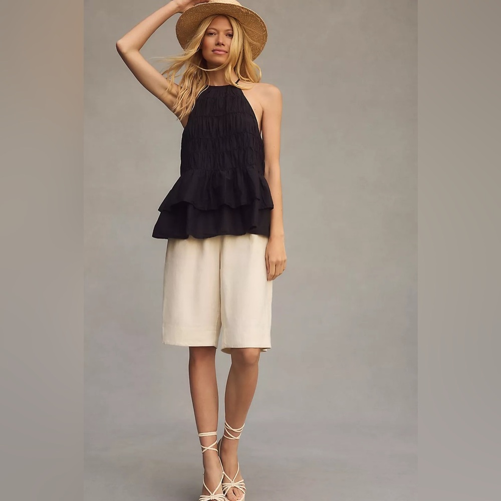 Anthropologie Pilcro Smocked 100% Cotton Sleeveless Top Black Size Small